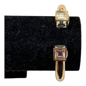 Vintage Gold Tone Square Crystal Bead End Statement Hinged Bangle Bracelet